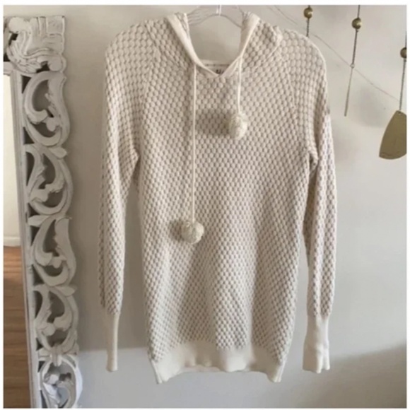 🪞 NEW hm long knit honeycomb textured hoodie long sleeve sweater in ivory gold - Picture 4 of 5